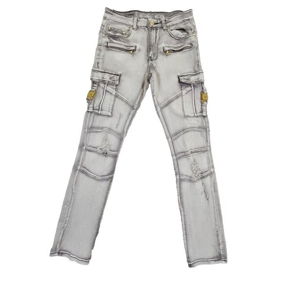 Argonaut Nation Moto Jeans Men's 30x32 Gray Stretch Buckles Zippers Streetwear - Picture 1 of 16